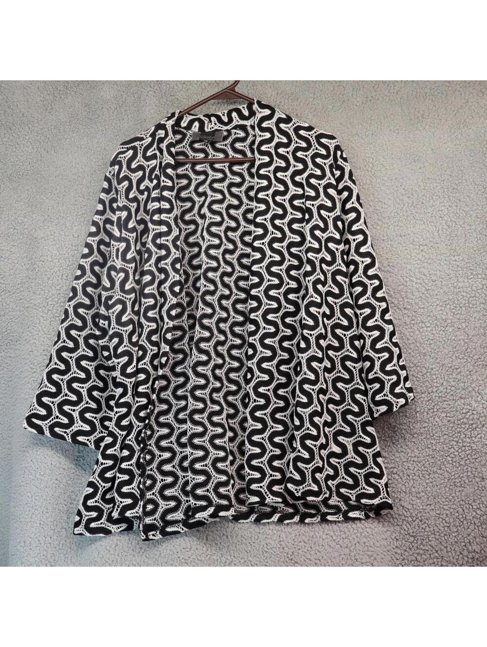 Slinky Brand Womens Top Jacket 3/4 Sleeve 1X Crochet Black